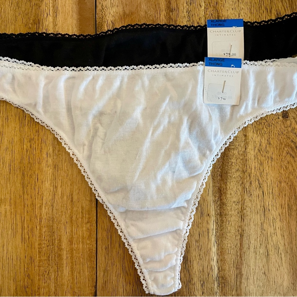 Charter Club Black and White Lace Trim Thong Set NWT